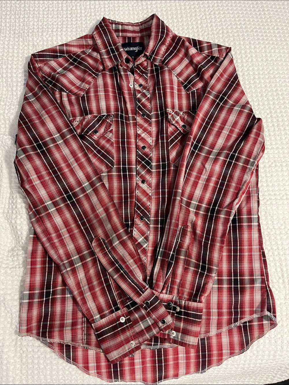 Wrangler Red and Black Plaid Western Button-Down Shirt